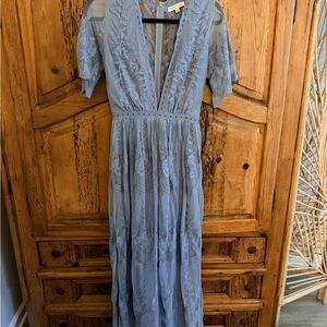 Honey Punch Light Blue Lace Maxi Dress